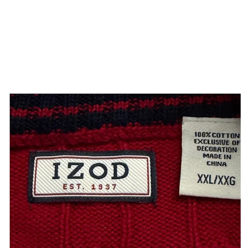 IZOD Mens XXL Red Cable Knit Quarter Zip 100% Cotton Mock Neck Sweater